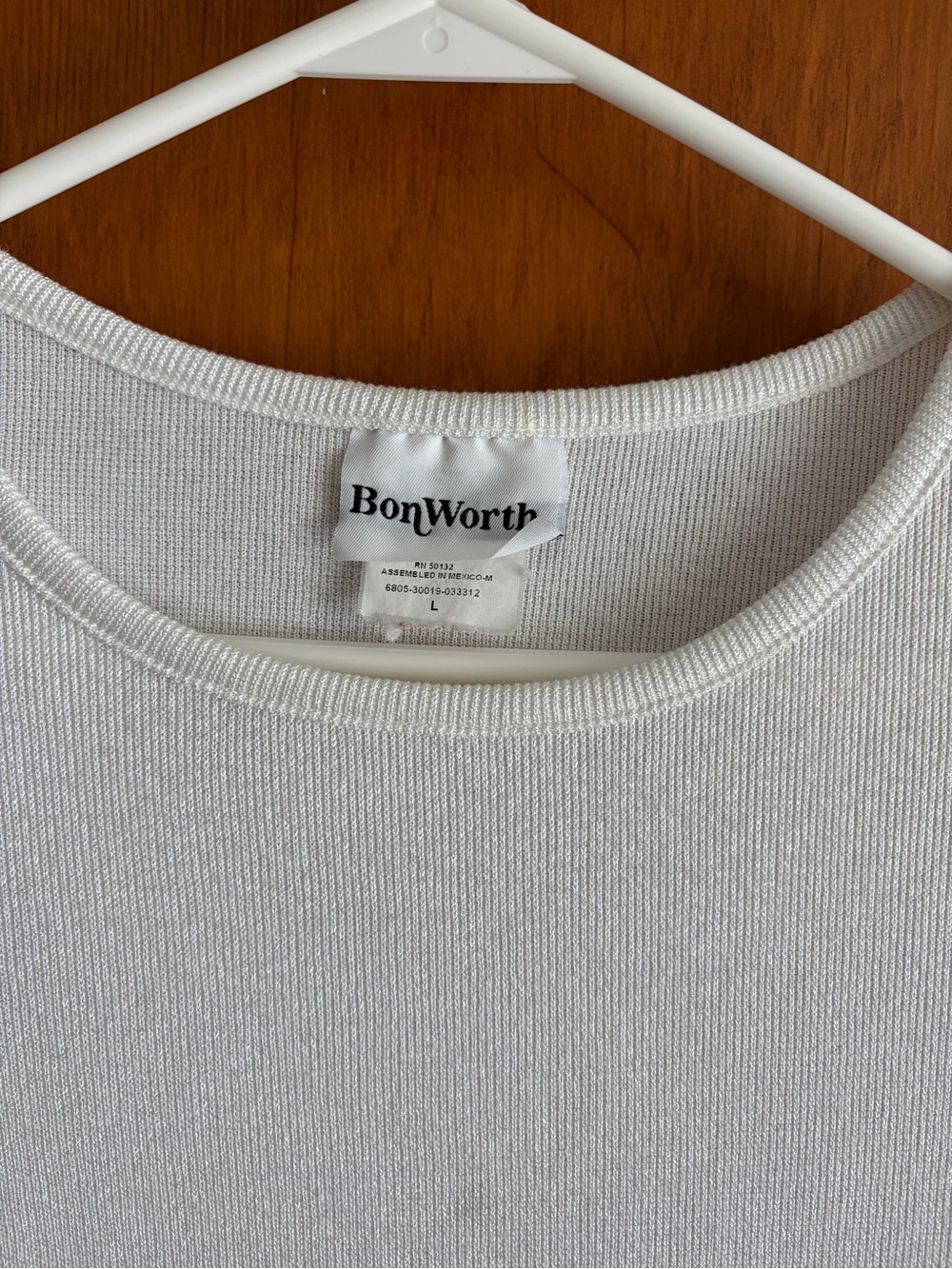 Vintage BonWorth White Ribbed Knit Top